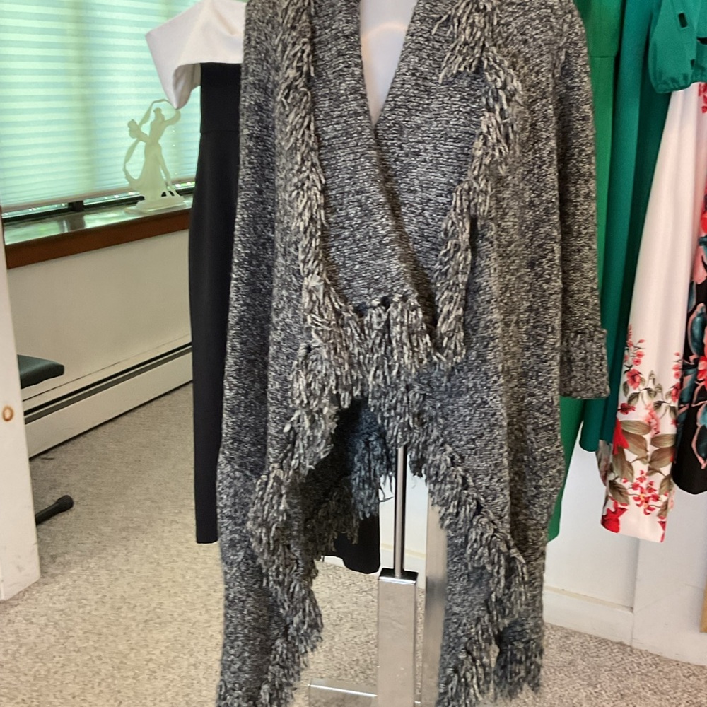 Kensie Charcoal Fringe Women's Cardigan